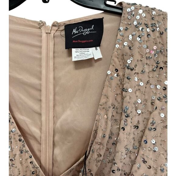 Mac Duggal Beige Sequin Dress with Embellished Hemline and Belt - Size 8 - NWT - Picture 6 of 6